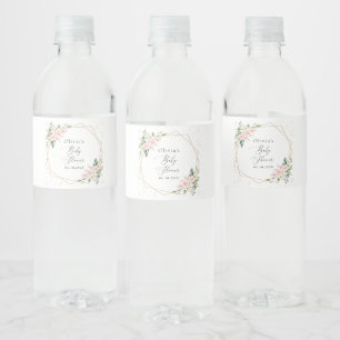 Pink Flowers, White Flowers, Greenery, Baby Shower Water Bottle Label