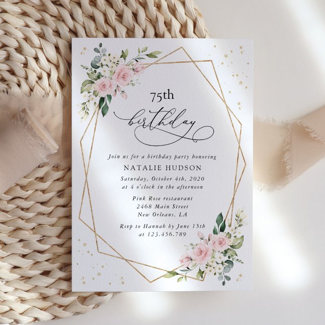 Pink Flowers, White Flowers, Greenery, Birthday Invitation (Creator Uploaded)