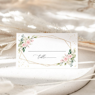Pink Flowers, White Flowers, Greenery, Wedding Place Card