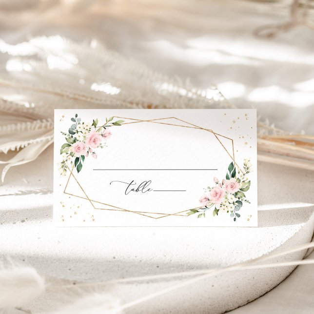 Pink Flowers, White Flowers, Greenery, Wedding Place Card (Creator Uploaded)