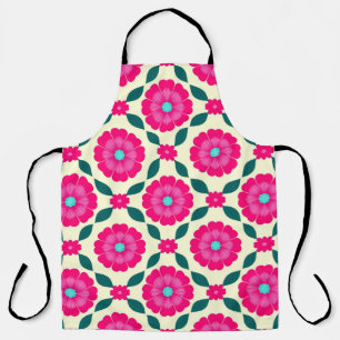 Pink Flowers With Blue Centres and Green Leaves Apron