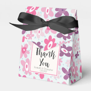 Pink Flowers with Blue Hearts Cute Thank You Favor Box