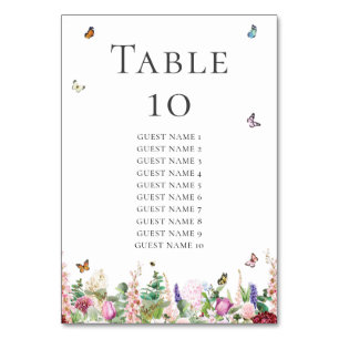 Pink Flowers with Butterflies & Guest Names  Table Number