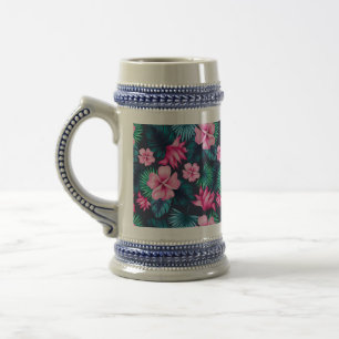 Pink Flowers with Green Leaves Partern-79066 Beer Stein