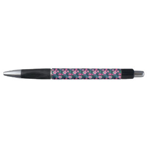 Pink Flowers with Green Leaves Partern-79066 Pen