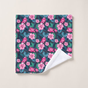 Pink Flowers with Green Leaves Partern-79066 Wash Cloth