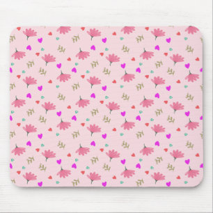Pink Flowers With Hearts  Mouse Pad