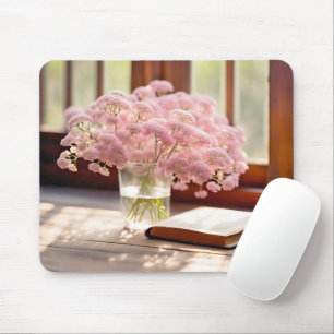 Pink Flowers With Old Book Mouse Pad
