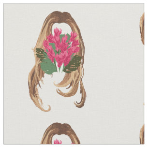 Pink Flowers & Woman Face Fabric