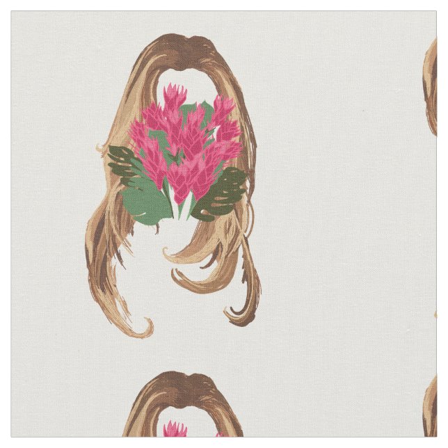Pink Flowers & Woman Face Fabric (Close Up)