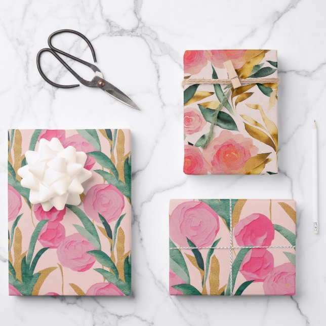 Pink Flowers Wrapping Paper Sheet (Front)