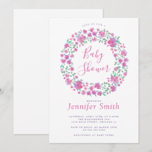 Pink flowers Wreath Baby Girl Shower Invitation