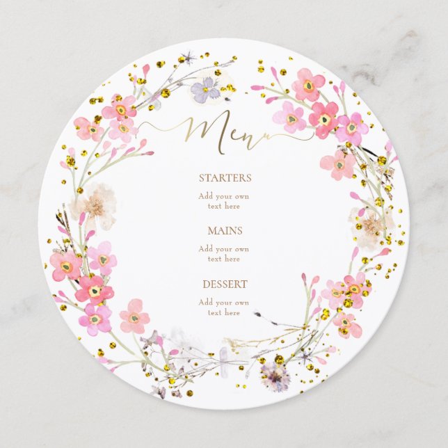 pink flowers wreath Menu (Front)