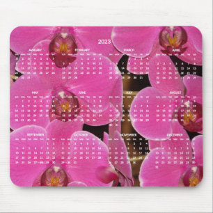 Pink Flowers Yearly Calendar 2023 Mouse Pad