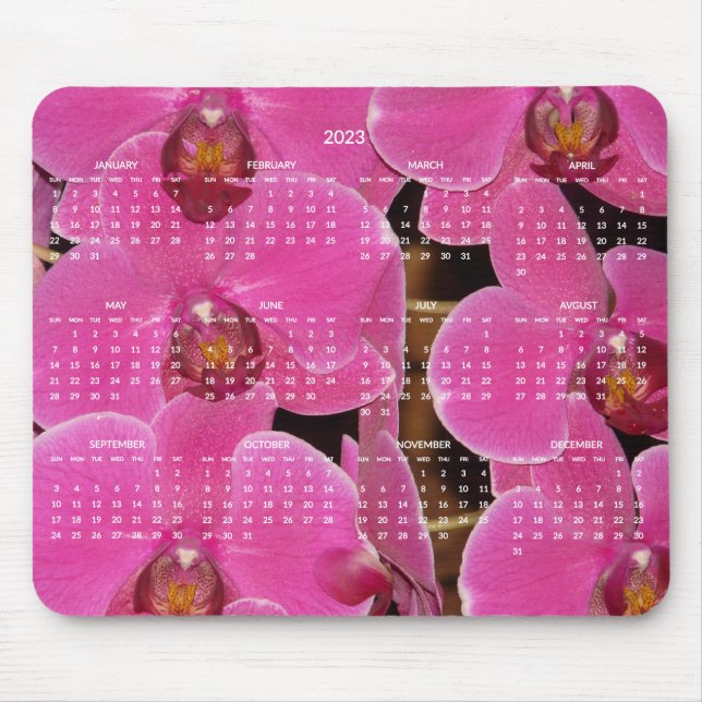 Pink Flowers Yearly Calendar 2023 Mouse Pad (Front)