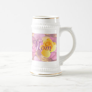 Pink Flowers Yellow Rose Mom Beer Stein