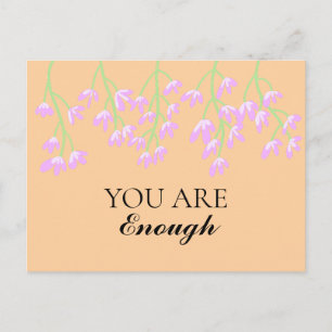 Pink flowers You  Are Enough Watercolor Beige Postcard