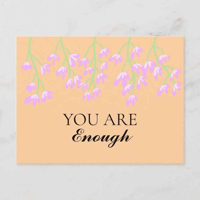 Pink flowers You  Are Enough Watercolor Beige Postcard (Front)