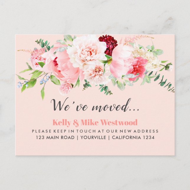 Pink FlowerWe've moved New address New Home Postcard (Front)