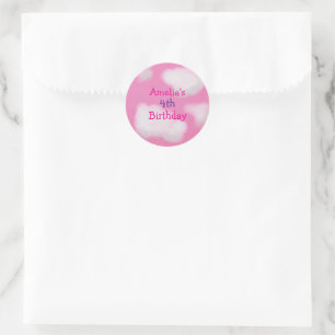 Pink fluffy clouds Personalized Birthday Classic Round Sticker