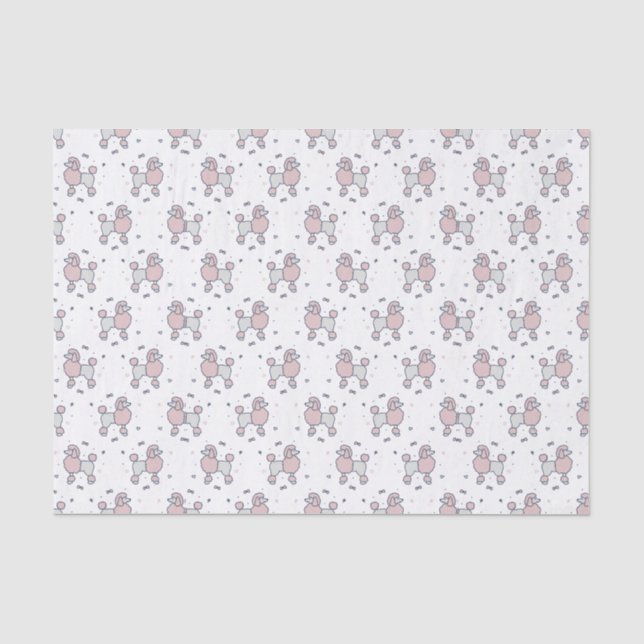 Pink Fluffy Poodles Pattern Tissue Paper (Front)