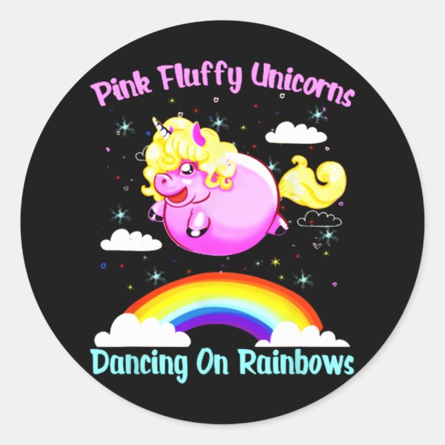 Pink Fluffy Unicorns Dancing On Rainbows T Shirt  Classic Round Sticker (Front)