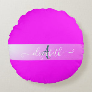 Pink Fluorescent Monogram   Round Pillow