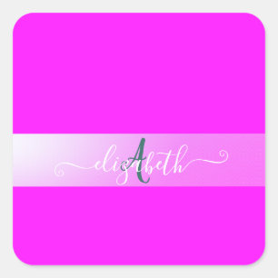 Pink Fluorescent Monogram   Square Sticker