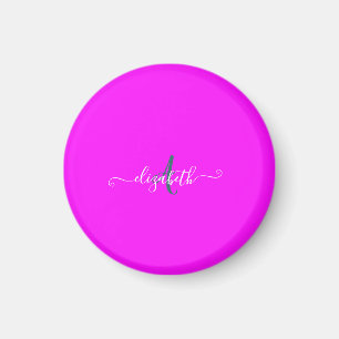 Pink Fluorescent Neon Monogram   Magnet