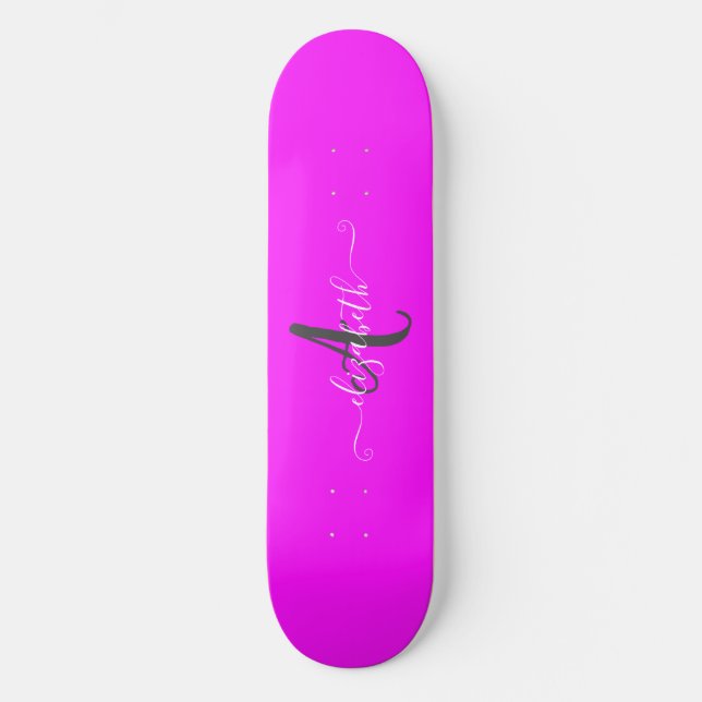 Pink Fluorescent Neon Monogram   Skateboard (Front)