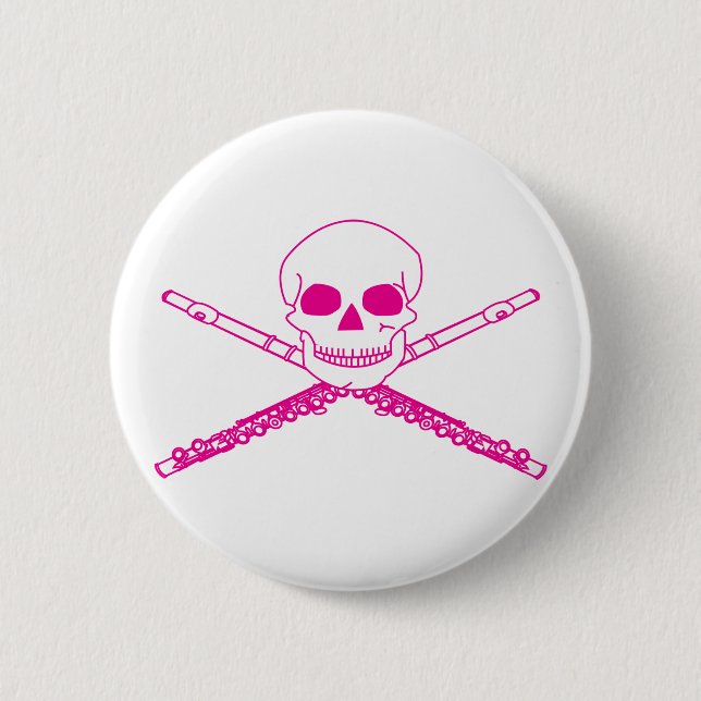 Pink Flute Skull 2 Inch Round Button (Front)