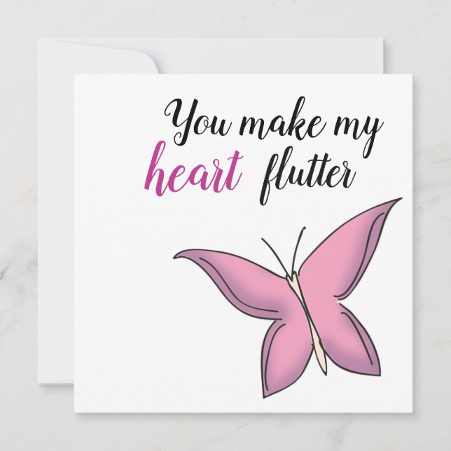 Pink Fluttering Butterfly Valentine Card (Front)