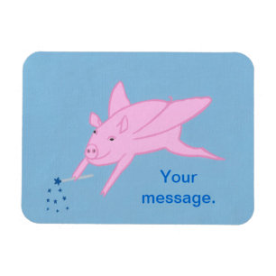 Pink Flying Pig Making Blue Stars Flexible Magnets