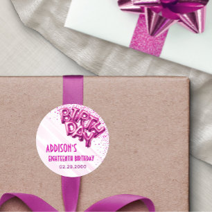 Pink Foil Balloons Birthday Classic Round Sticker