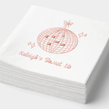 Pink Foil Custom Disco Ball Retro Sweet 16 Napkins