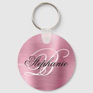 Pink Foil Fancy Monogram Keychain