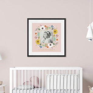 Pink Foil Floral Girl's Nursery Photo Art Print