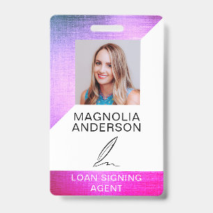 Pink Foil Notary Loan Signing Agent Quill Badge