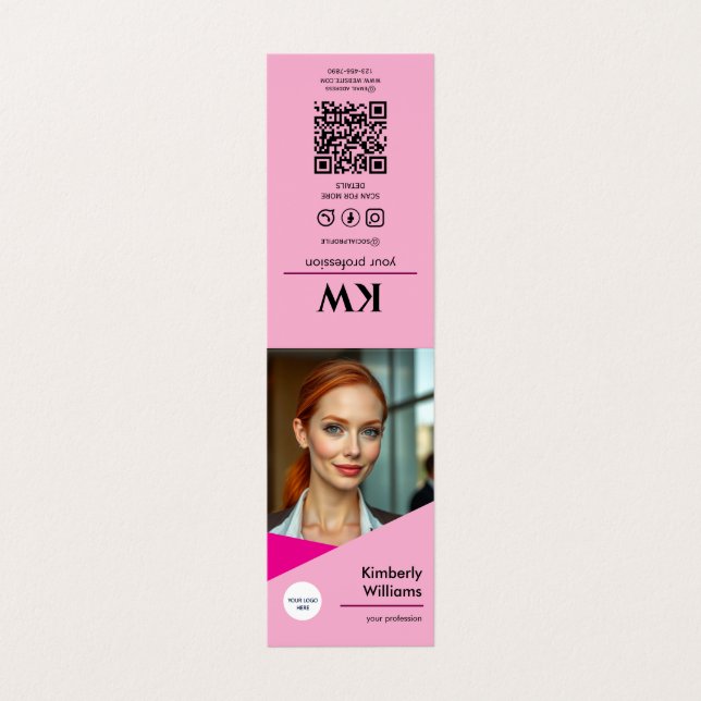 Pink Folded Business Card – Custom Design (Outside Unfolded)