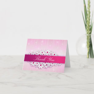 Pink Folded Thank You Card with White Daisies