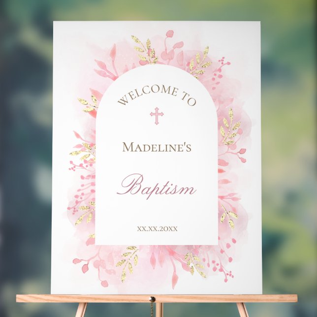 pink foliage Baptism welcome Acrylic Sign (Neutral)