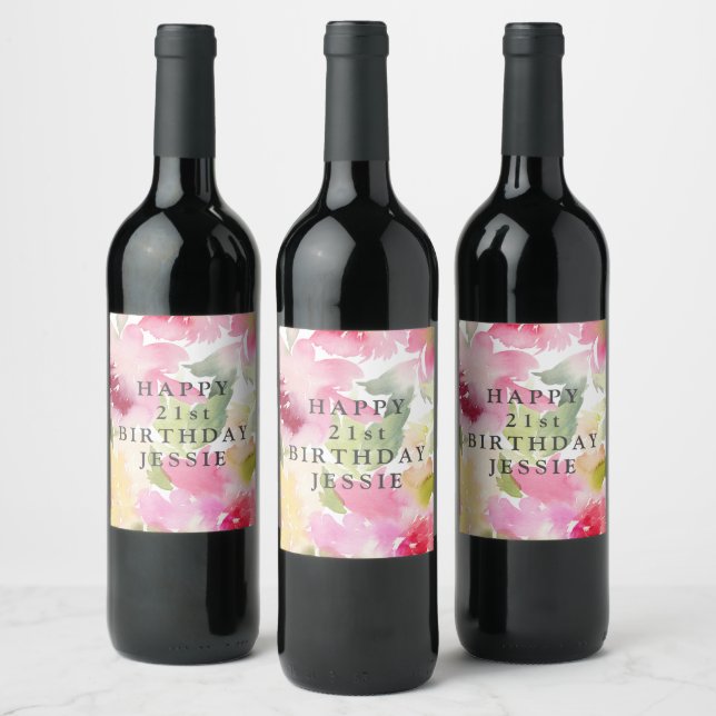 Pink Foliage Personalized Wine Label (Bottles)