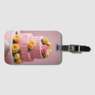 Pink fondant cake with roses luggage tag