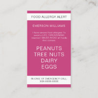 Pink Food Allergy Alert Personalized Chef Card