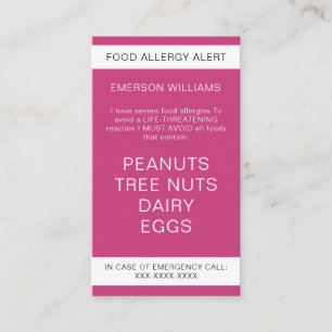 Pink Food Allergy Alert Personalized Chef Card