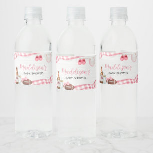 Pink Football Baby Shower Water Bottle Label