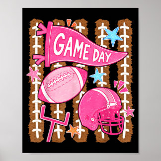 Pink Football Game Day Helmet Ball Goalpost Stars Poster