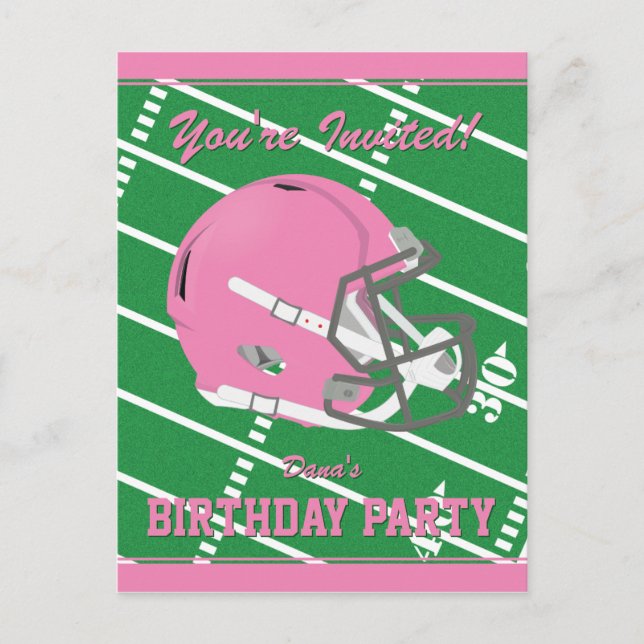 Pink Football Party Invitation Postcard - Editable (Front)