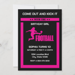 Pink Football Player Girl, Birthday Girl Team  Invitation