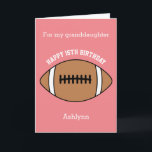 Pink Football Sport 16th Birthday Card<br><div class="desc">A pink personalized football 16th birthday card for granddaughter, niece, sister, etc. You can easily personalize the front of this sports birthday card with her age and name. The inside card message and back of the card can also be personalized for the birthday recipient. This pink 16th football birthday card...</div>